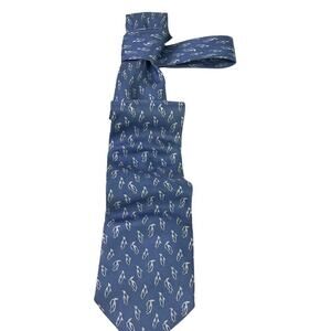 Harrods Knightsbridge Mens 100% Silk Necktie Blue Tie Penguin Print 3.5" Wide